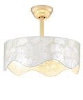 akiuzna Boho Shell Caged Ceiling Fan with Light and Remote, Fandelier featuring a decorative shell lampshade in gold finish.