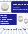 12 Pack One Half Inch PVC Pipe End Caps With Slip Openings White Caps For Unthreaded Pipes SCH40 overview features