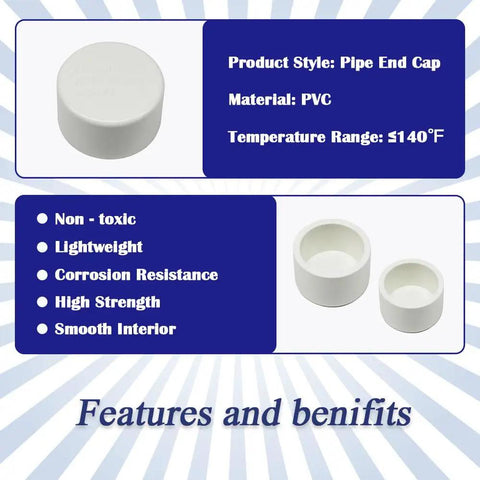 12 Pack One Half Inch PVC Pipe End Caps With Slip Openings White Caps For Unthreaded Pipes SCH40 overview features