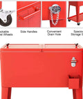 80 Quart Rolling Patio Cooler Cart With Drain, Locking Wheels, Bottom Storage Shelf, Bottle Opener And Cap Catcher Red