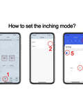 Otcboimo WiFi two-channel actuator controller app setup: three-step inching mode tutorial on smartphone screens