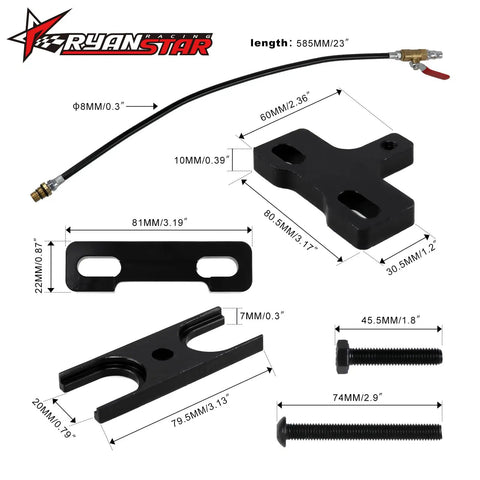 LS Valve Spring Compressor And Air Valve Holding Tool Kit components with dimensions for GM Chevy LS1 LS2 LS3 LS6 engines.