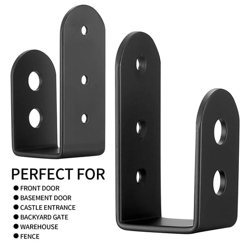 2x4 Door Barricade Brackets Heavy Duty U Shaped Security Holders for 2 By 4 Lumber, black carbon steel, round edge, rust resistant