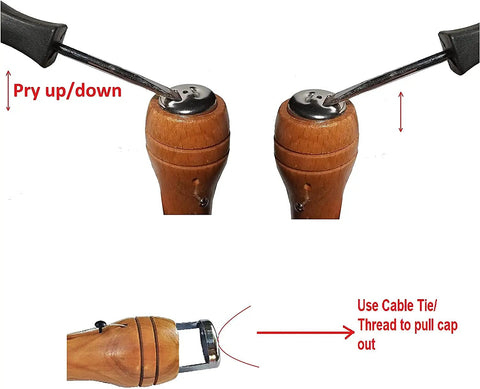 Using a screwdriver to open the wooden handle of Hand Sewing Awl Kit For Leather And Canvas Repair With Four Straight Needles And 180 Yards Thread