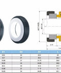 Rock Solid Ceramic Carbon Ring Mechanical Shaft Seal Kit For Self Priming Clean Water Pumps, Type E, Fits Three Eighths Inch Through One Inch Shafts, Durable Alloy Rubber Construction For Leak Free, Low Maintenance Performance, diagram with size chart