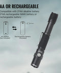 AA USB C Rechargeable Flashlight, 1018 Lumens Cool White Beam, 167 Meter Throw, Dual Switch, IPX8 Waterproof, battery options