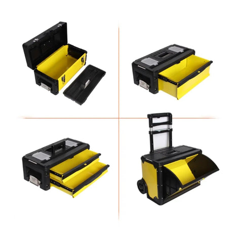 Four Layer Rolling Toolbox Organizer With Detachable Toolbox Multi Level Workstation Pull Handle Yellow Built Tough