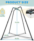 Diagram showing Heavy Duty Indoor Outdoor Swing Frame With Sensory Pod Swing And Hammock Chair Stand For Adults X Shaped Steel Base