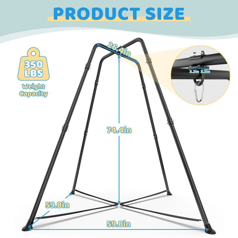 Diagram showing Heavy Duty Indoor Outdoor Swing Frame With Sensory Pod Swing And Hammock Chair Stand For Adults X Shaped Steel Base