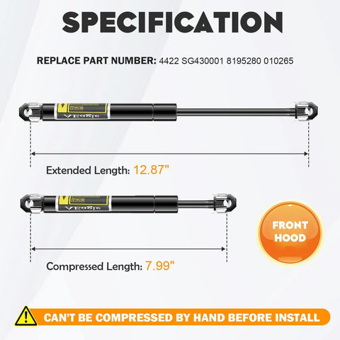Front Hood Lift Supports For 1982 1992 Camaro And 1982 1992 Firebird With Steel Hood Beefed Up Heavy Duty Hood Struts Illustration
