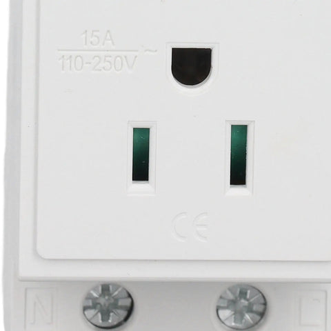 Built Like A Tank Din Rail Power Outlet Socket with white nylon housing and green copper contacts for 15A 110-250V use.