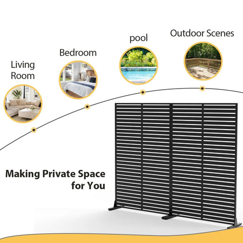Image of a Six Panel Outdoor Privacy Screen Set With Freestanding HDPE Panels And Stand, 72 Inches High By 47 Inches Wide, shown by a pool.