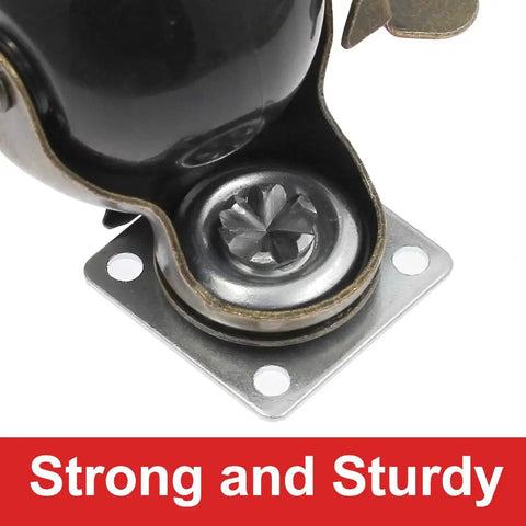Smooth As Silk Vintage Caster Wheels With Locking Brake Set Of 4 Includes Mounting Hardware close-up of sturdy swivel caster with mounting plate.