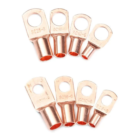 Ultimate 50Pc Kit Of Tinned Copper Lugs Ring Battery Terminals With SC6-6 And SC10-6 Bolt Holes For Heavy Duty Cable Crimping Job, assorted sizes