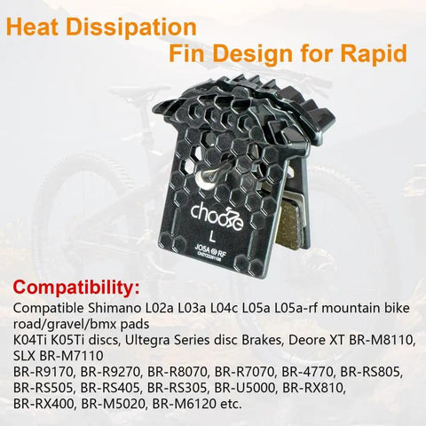J05A RF Polymetallic Disc Brake Pads, 2 Pairs For Shimano J04C J05A G05A G04S J02A J03A, heat dissipation fin design
