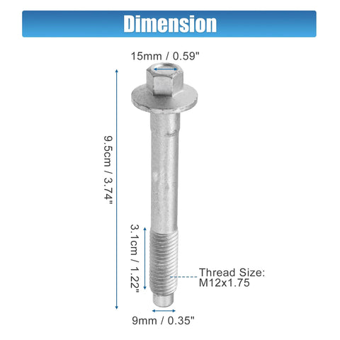 Dimensions of the Six Piece Heavy Duty Wheel Hub Bearing Mounting Bolts Set For Jeep Grand Cherokee 2000-2010 Fits Jeep Commander Liberty Cirrus Stratus Nitro 1995-2012 With Part Numbers 34201535 6503754 6505935AA shown with measurements and thread size M12x1.75