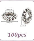 Silver Flower Spacer Beads 100 Pcs Daisy Rondelle Beads For DIY Jewelry Making, showing dimensions and thickness.