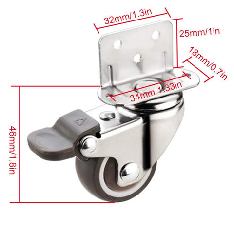 Set Of 4 L Shaped Silent Swivel Casters With 360 Degree Rotation And TPE Rubber Wheels For Furniture dimensions illustration
