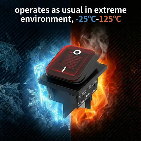 Two Pack 30A Waterproof Rocker Switch 125V/250V AC On Off DPST Toggle With Red LED 4 Pins Marine Grade UL CE TUV
