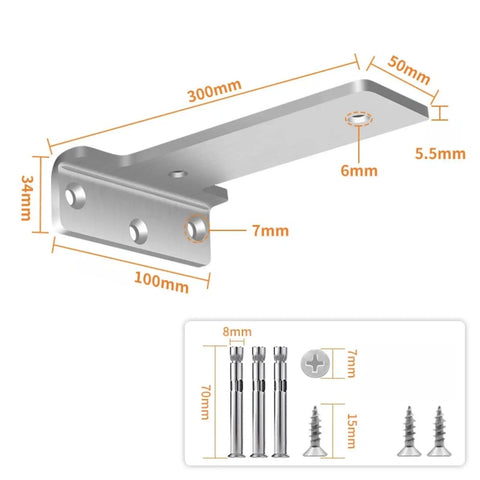 Dimensions for Heavy Duty Hidden L Brackets for Wood Shelves, Ultra Strong Support with rust proof metal construction.