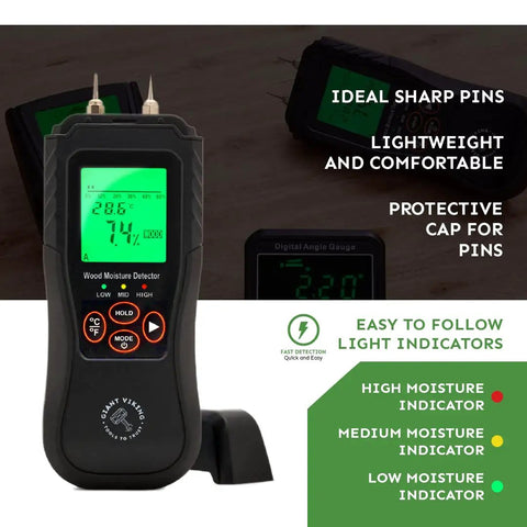 Pin Type Wood Moisture Meter With Digital Dampness Sensor For Wood Firewood Brick Drywall Paper Floor Plaster Easy To Use And Ultra Accurate Woodworking Moisture Gauge with display and pin.