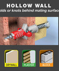 Universal Dual Action Nylon Wall Anchors For Drywall And Solid Surfaces Fits Four To Six Screw Sizes One Inch Long mounted in hollow wall