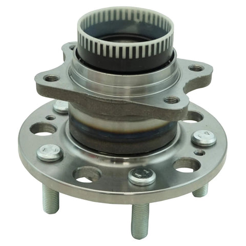 Rear Wheel Bearing And Hub Assembly Set Two Piece For Hyundai Azera Sonata Tucson Kia Cadenza Optima And Sportage Includes Rear Driver Side And Rear Passenger Side Replacement Hubs close-up of metal hub
