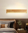 Hardwired Wood Led Wall Sconce,Modern Minimalist Rectangle Vanity Light,Updown 6000k for Living Room Bedroom Hallway (55cm) above a bed.