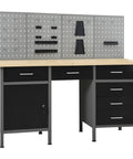 Beefy 63 Inch Heavy Duty Workbench With Perforated Wall Panels 6 Drawers Lockable Cabinet Adjustable Feet For Garage Organization Steel Frame Engineered Wood Top 1100 Lb Load Capacity