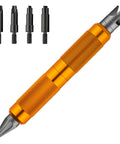 Ludex case prep multi-tool with orange knurled handle and four interchangeable bits.