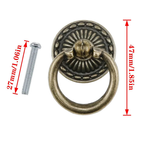 Antique Bronze Ring Drawer Pulls 4 Piece Set With Screws For Dressers Chests Vanity Cabinets Jewelry Boxes Ring Size 35 By 25 Millimeters