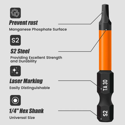 10 Piece Magnetic Triangle Screwdriver Bits Set with 2 Inch Long S2 Steel Triangle Heads, 1/4 Inch Hex Shank, TA30 bit