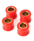 Built Tough Four Piece Rear Shock Absorbing Suspension Bushings Kit 10mm Rubber Vibration Dampeners In Fiery Red components displayed in a group.
