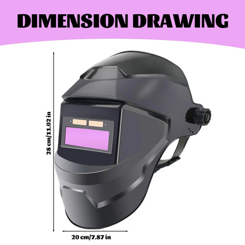 Solar Powered Auto Darkening Welding Helmet With LCD Lens, Lightweight 8x11 Inch Welder Mask dimensions illustration