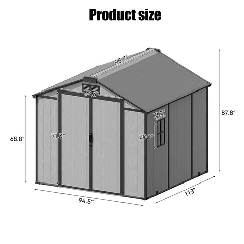 Heavy Duty Galvanized Steel Outdoor Storage Shed With Lockable Door And Wide Double Doors For Easy Gear In And Out In The Backyard Patio 8x10 Grey Rust Resistant Weatherproof Metal Tool Storage