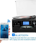 DigitaNow Nine In One Turntable With Speakers 3 Speed Records Player Cd Cassette Radio Bluetooth Aux Usb And Sd Card Support For Vinyl Lovers Black Finish Vintage Style Home Audio System with Bluetooth functionality