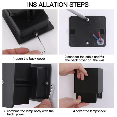 Installation steps for Outdoor Up Down LED Wall Light In Black Aluminum 12W Square Fixture 6500K Daylight Color IP65.