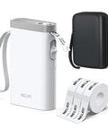 Super Slick Wireless Bluetooth Label Maker With Three Tape Rolls And Protective Case Ultra Compact Pocket Printer for easy labeling.