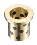 Rock Solid Flanged Sleeve Bearings At 16mm Bore With 20mm Od Measuring 25mm Long showing brass bushing with black dots.