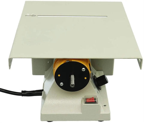 Rugged Little Beast Mini Desktop Bench Lathe Machine With 350W Motor, front view of solid build with motor and controls.