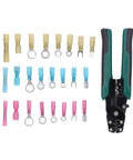 Self Adjusting Ratchet Ferrule Crimping Tool Kit For AWG 22 Through 10 Wire Includes 200 Insulated Heat Shrink Butt Connectors