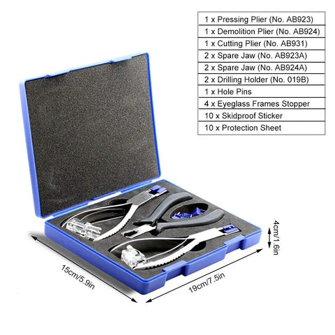 Rimless Glasses Repair Kit With Rubber Tip Plier Set For Frame Adjustment And Disassembly Tools for eyewear in blue case