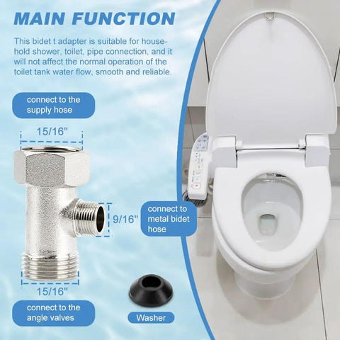 Slick Heavy Duty Three Way T Adapter Bidet Splitter And Toilet Faucet Converter For connecting supply hose to toilet bidet.