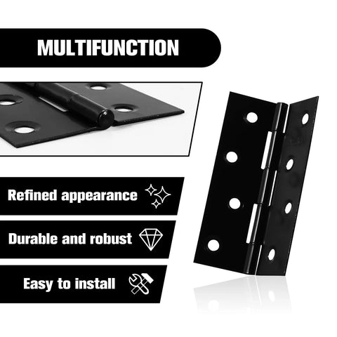 10 Pcs Two Inch Black Stainless Steel Small Door Hinges With Screws Kit For Doors Windows Cabinets Dollhouses Wooden Boxes Toolboxes And Furniture Projects Three Leaf Non Mortised Hinges