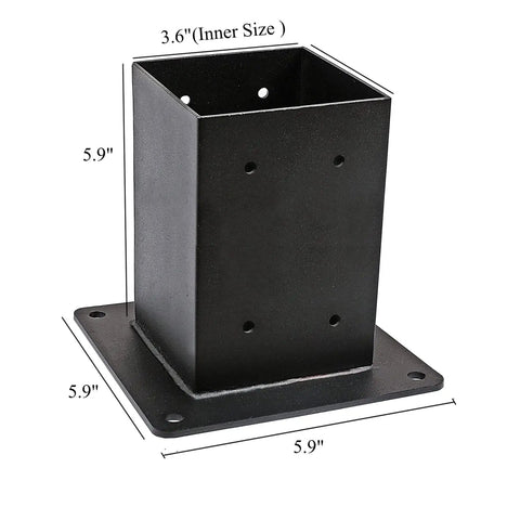 10 Pack 4x4 Post Base Bracket Set Heavy Duty Powder Coated Steel Fence Post Anchors With Screws, Inner Size 3.58 by 3.58 Inches