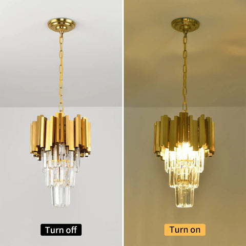 Modern 3 Light Crystal Pendant Chandelier For Dining Room And Kitchen Island With Dimmable Soft Glow And Lit K9 Crystals Off and On View
