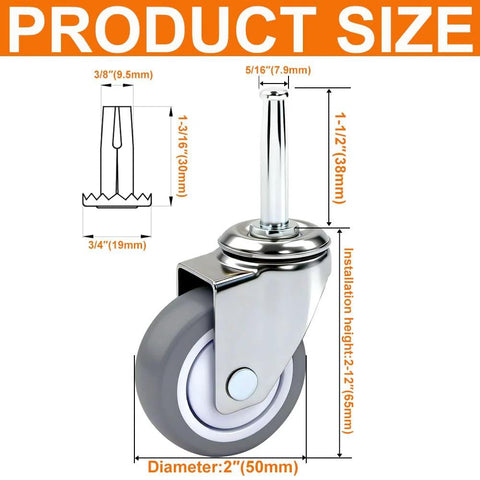 2 Inch Shop Vac Wheel Replacement Set Of 4 Caster Wheels With Eight Millimeter Or Five Sixteenth Inch Stems Heavy Duty TPR Material