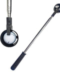 Compact Golf Ball Retriever 9 Foot Telescoping Stainless Steel Pole With Carry Bag Rust Resistant Lightweight Durable Easy To Use Pick Up Tool For Water Hazards And Tee Boxes, shown extended with a golf ball