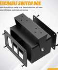 3 Gang Aluminum Rocker And Toggle Switch Box For Panels, showing detachable metal box with mounting holes and screws included.