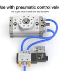 MSQB 180 Degree Pneumatic Rotary Actuator Cylinder with magnetic double-acting rack and pinion, connected to pneumatic valve.
